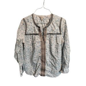 J. Crew Women's Size 0 Blue Floral Long Sleeve Peasant Blouse Top